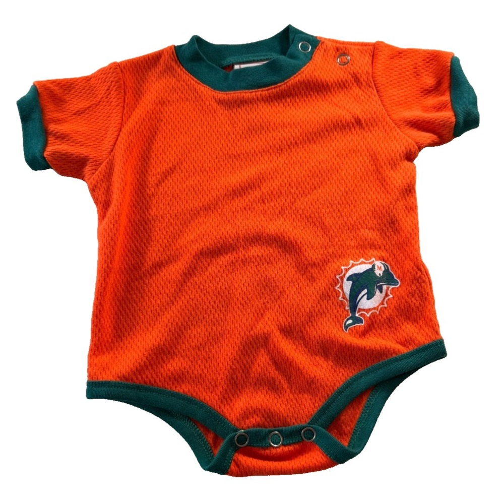 NFL Miami Dolphins Baby One Piece Orange Teal Jersey Snap Romper Size 6/9M